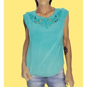 Liz Claiborne ~ Soft Green Floral Cutout Hi-Lo Top ~ Petite Small